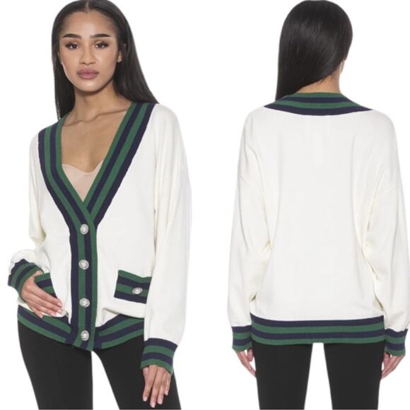 Alexia Admor Sweaters - Alexia Admor Frances oversized cream striped cardigan Preppy Academia XL…
